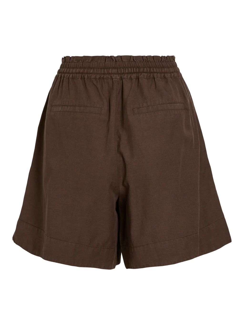 Pantalon corto  marrón chocolate cintura goma ajustable lazada vila detalle prenda mujer Cotton grey Piedras blancas