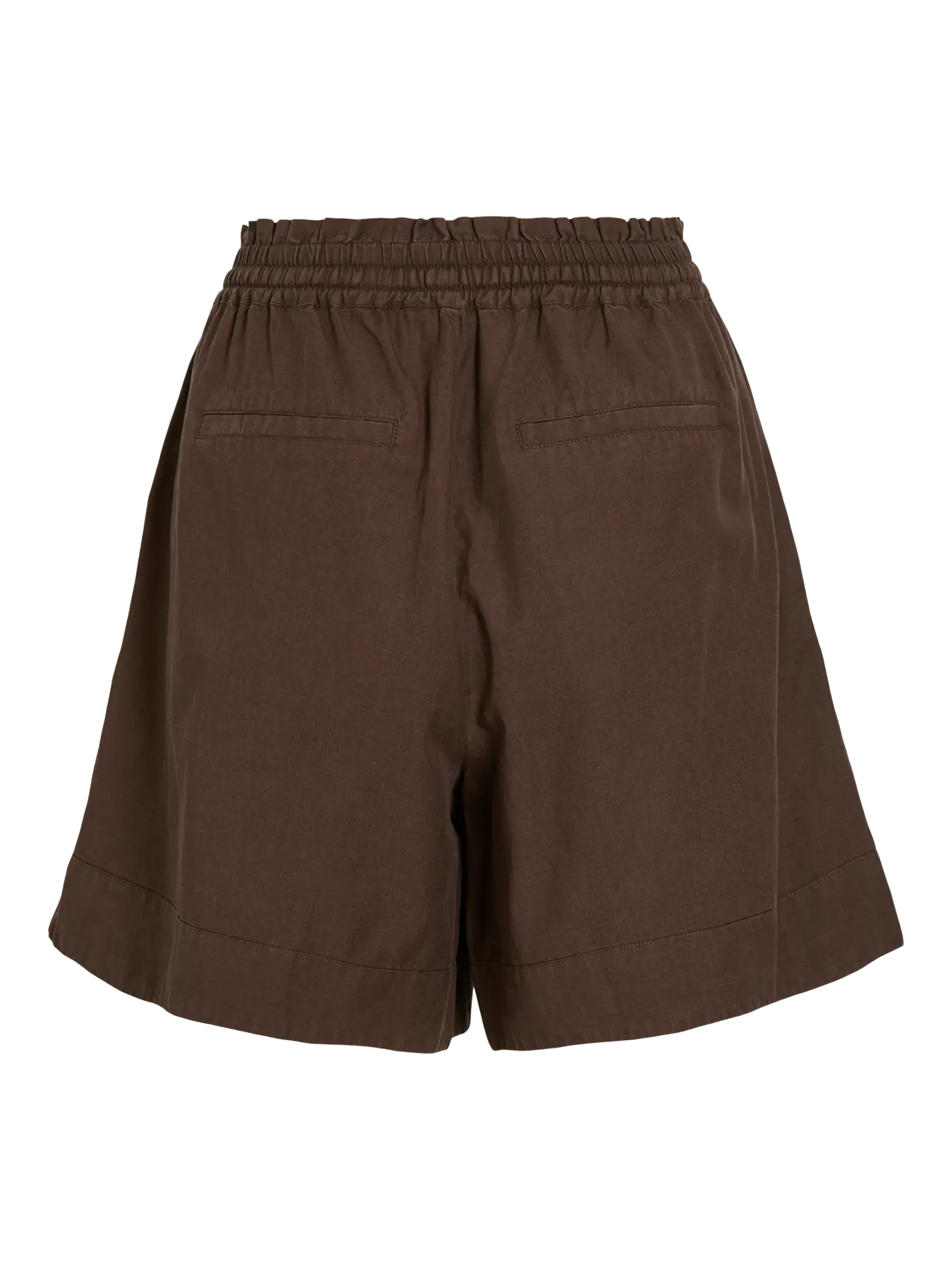 Pantalon corto  marrón chocolate cintura goma ajustable lazada vila detalle prenda mujer Cotton grey Piedras blancas