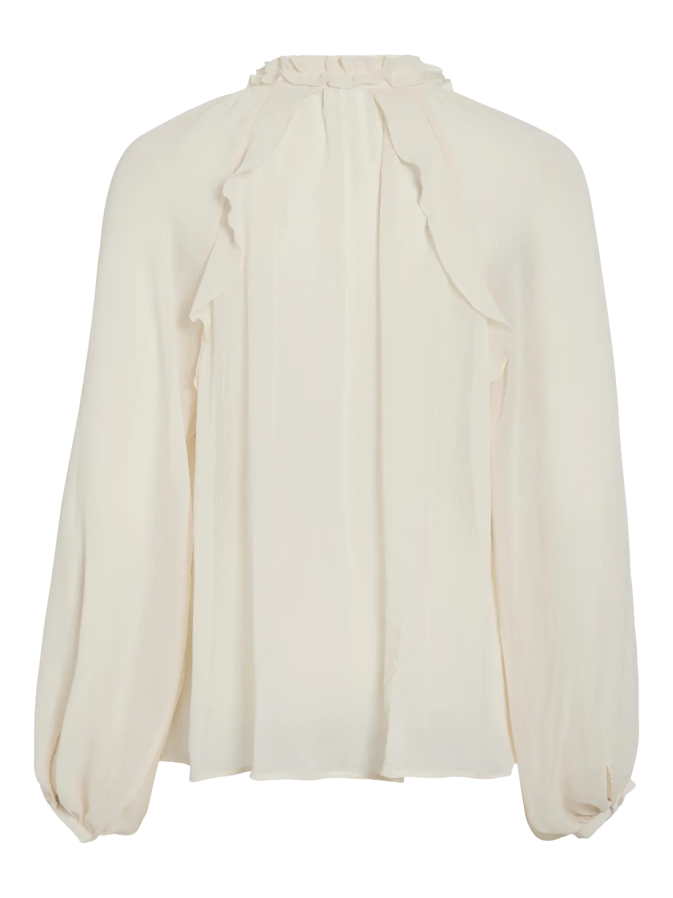 Vista trasera volantes espalda blusa boho chic, blusa manga larga fluida Vila en cotton grey