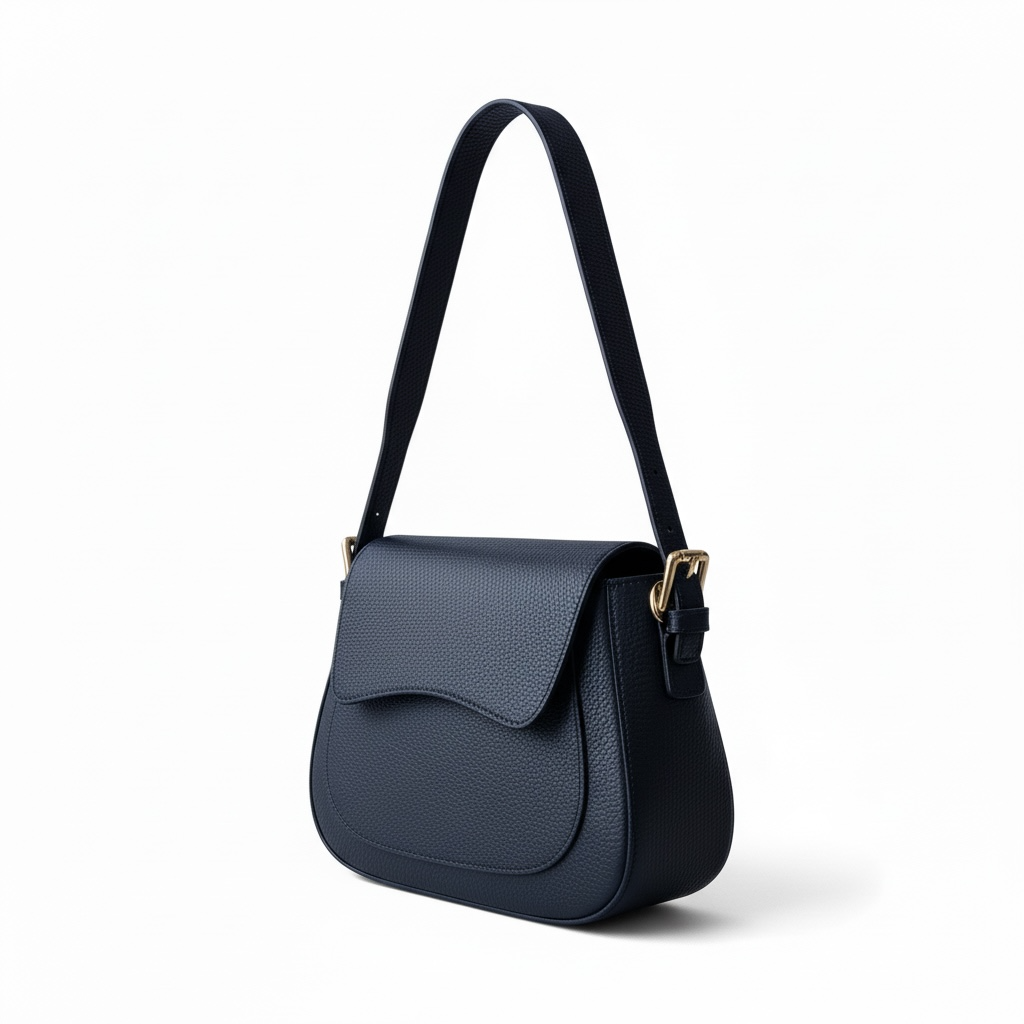 bolso azul marino piel con solapa bandolera