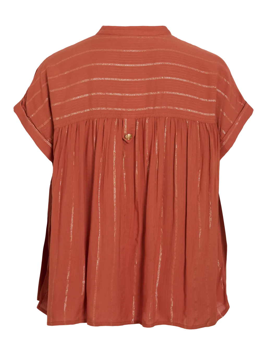 Camisa naranja Vila cuello mao con botones dorados detalle trasero nueva coleccion en cotton grey