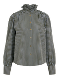 Camisa Katika VILA de rayas verde bosque, azul marino y blanco con cuello de volante