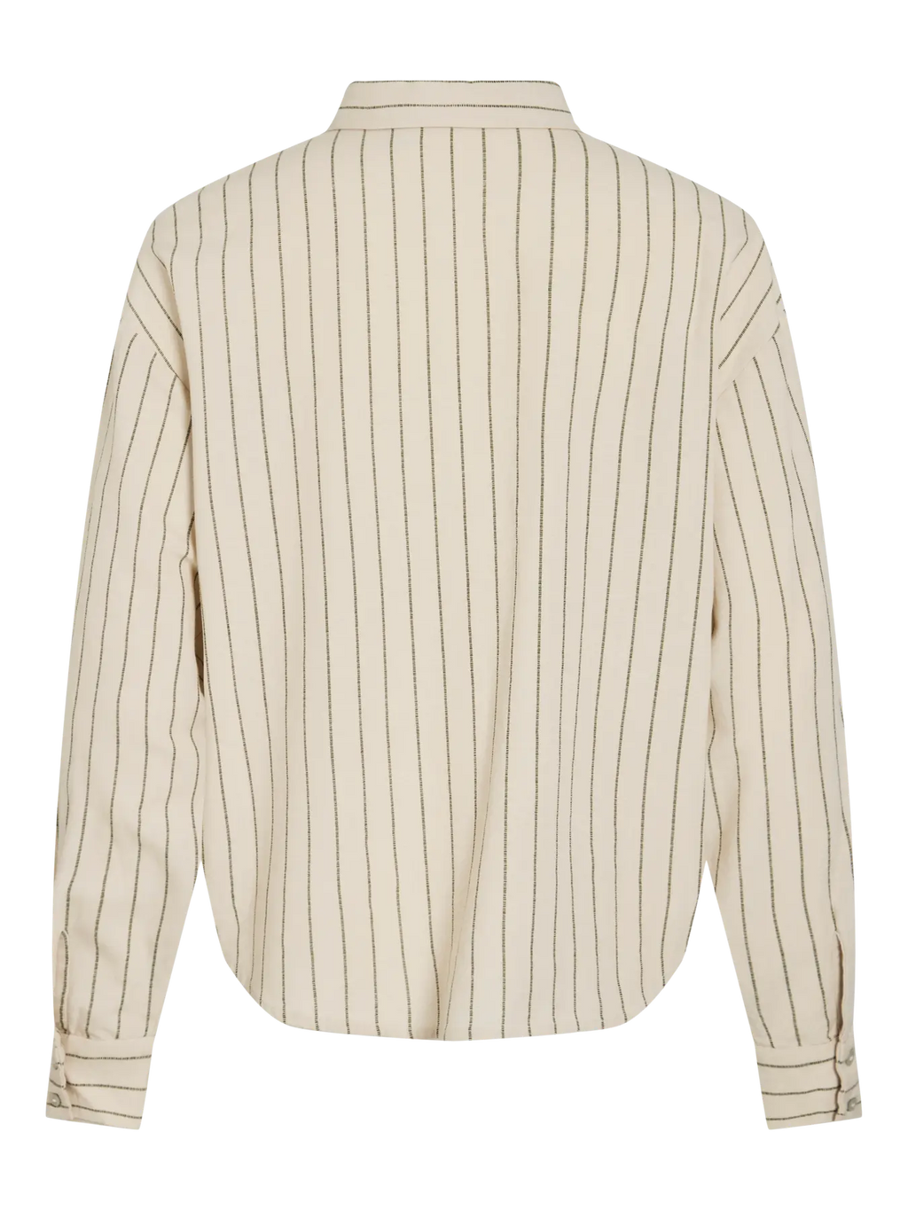 Detalle tejido camisa raya fina beige y negro Vila