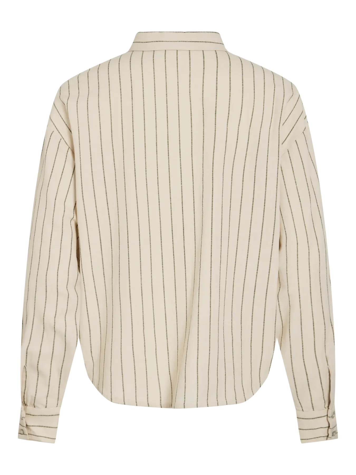 Detalle tejido camisa raya fina beige y negro Vila