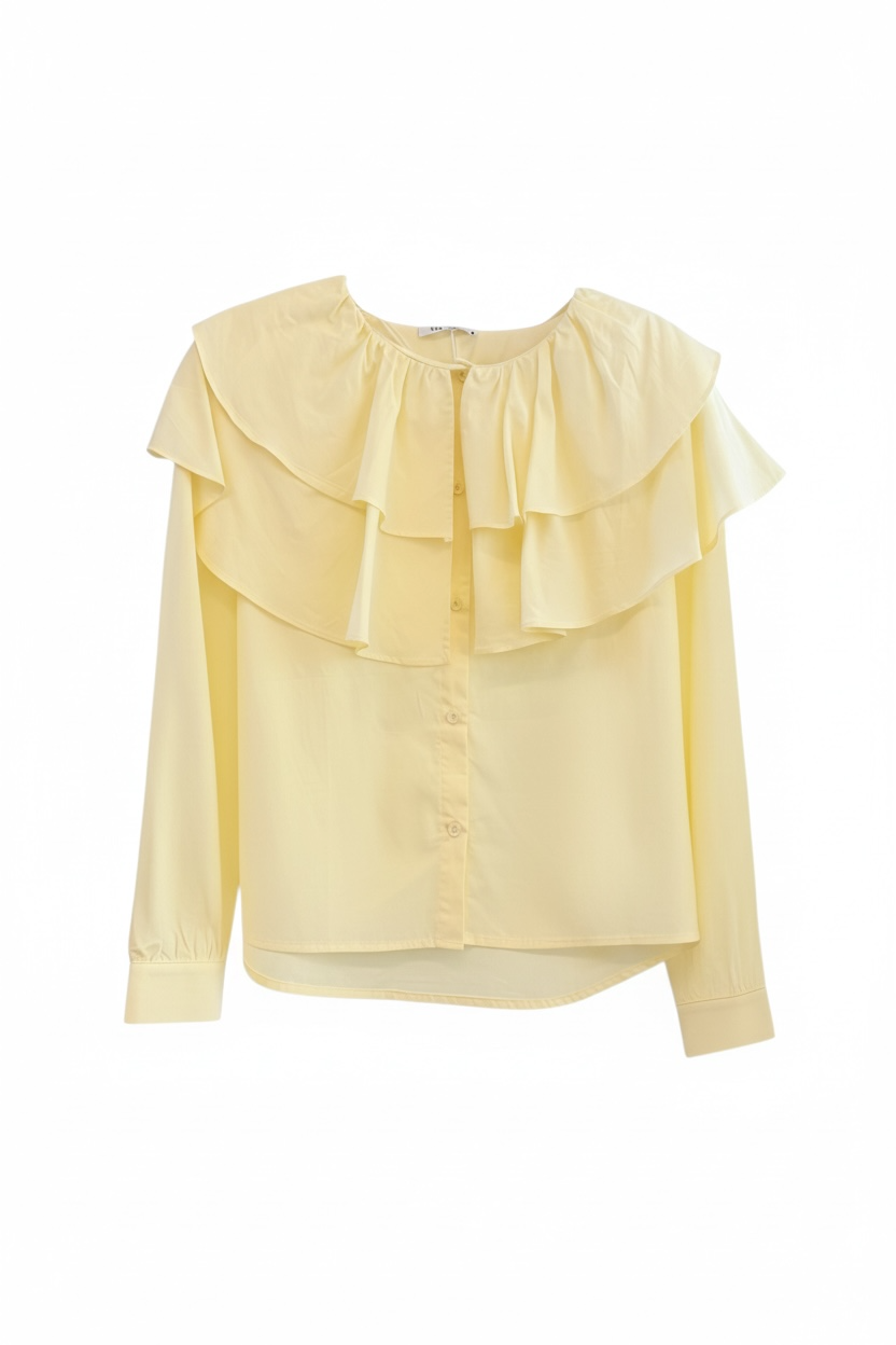 camisa romántica amarilla manga larga con volante en cotton grey