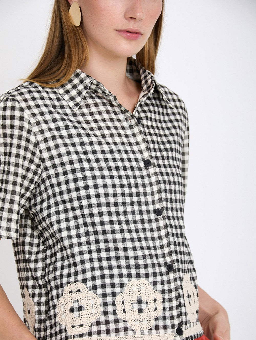 camisa cuadros vichy manga corta bordado crochet