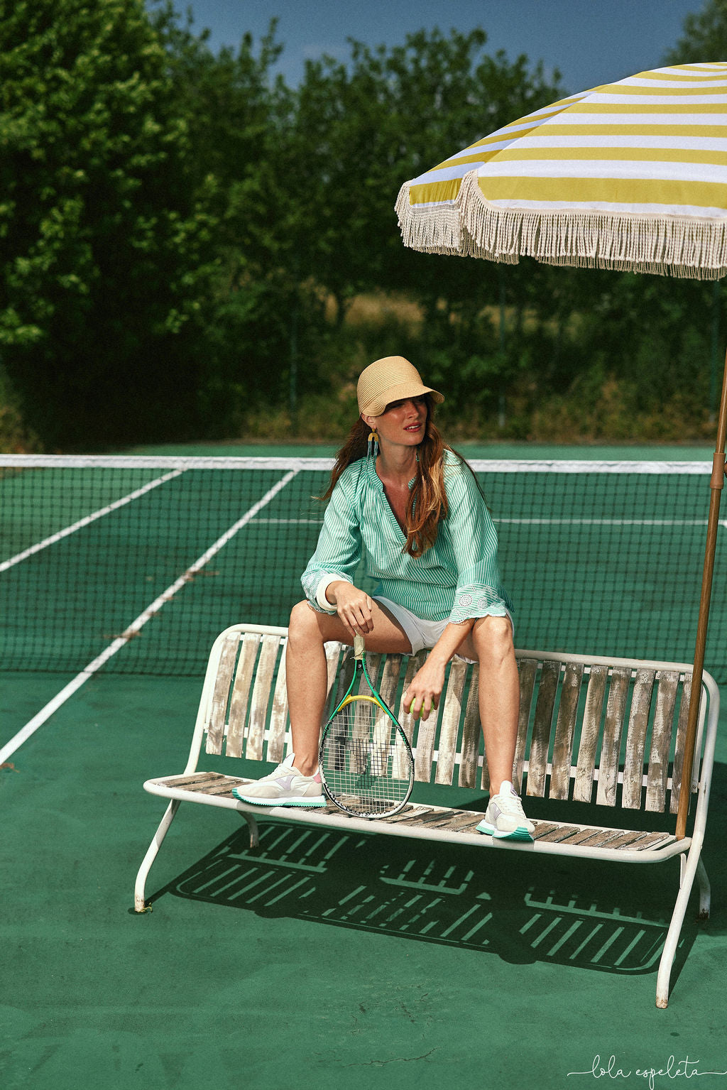 Camisa Court verde Lola Espeleta rayas mujer manga bordada Cotton Grey Asturias