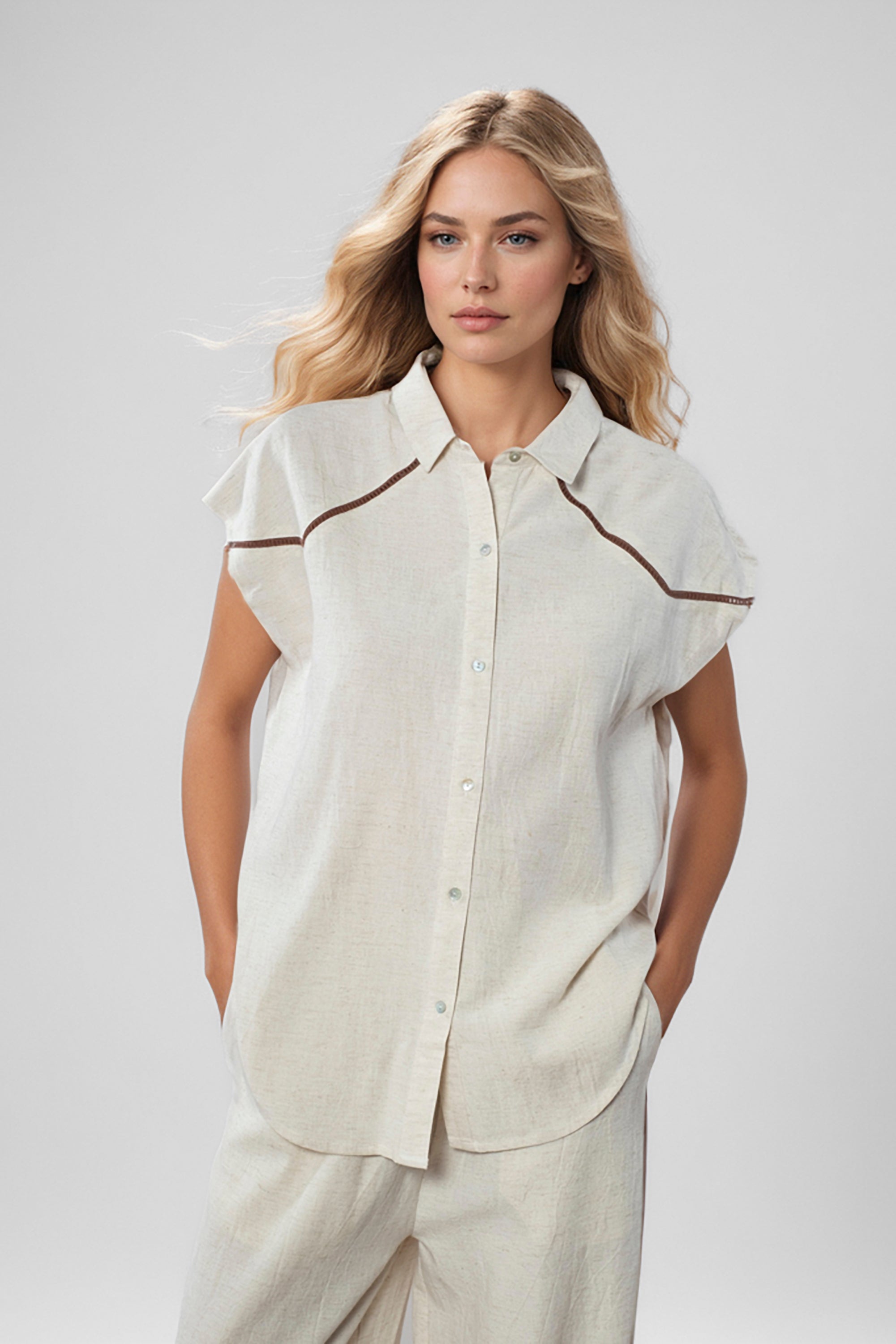 Camisa Kleopatra beige sin mangas bordado espalda Goa Goa Cotton Grey Asturias