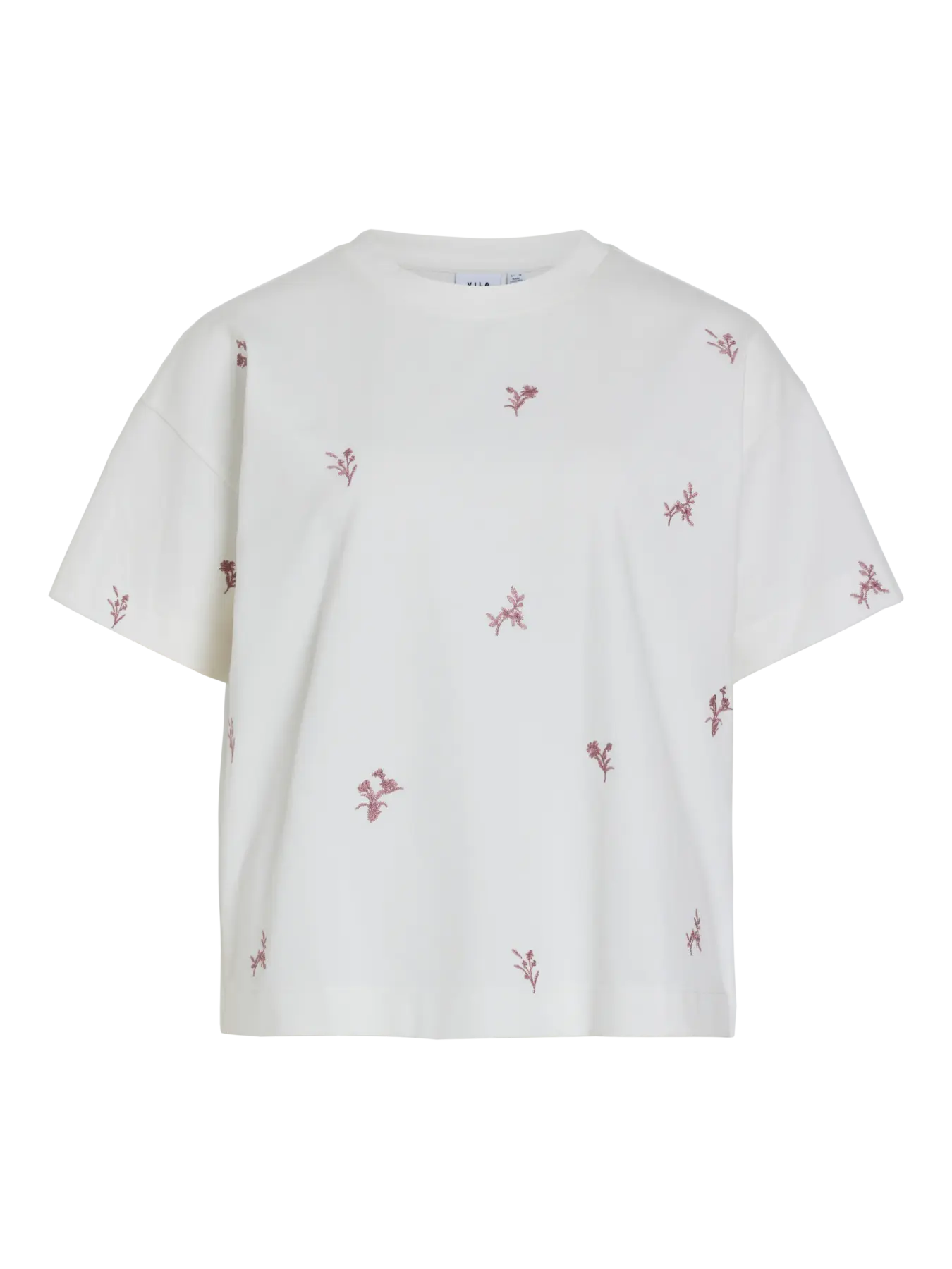 detalle flores bordadas camiseta blanca vila cotton grey asturias