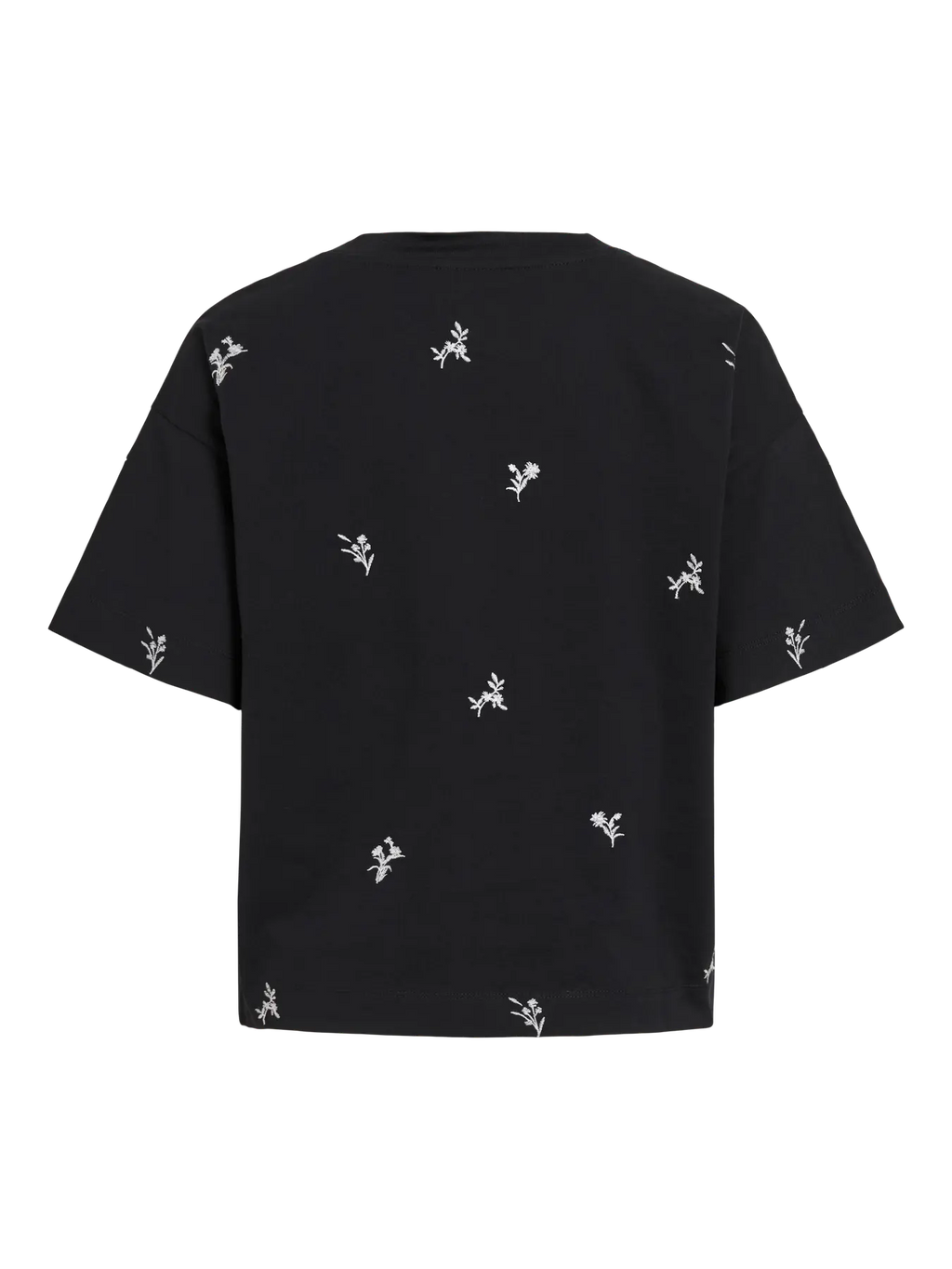 camiseta negra vila flores bordadas espalda cotton grey piedras blancas
