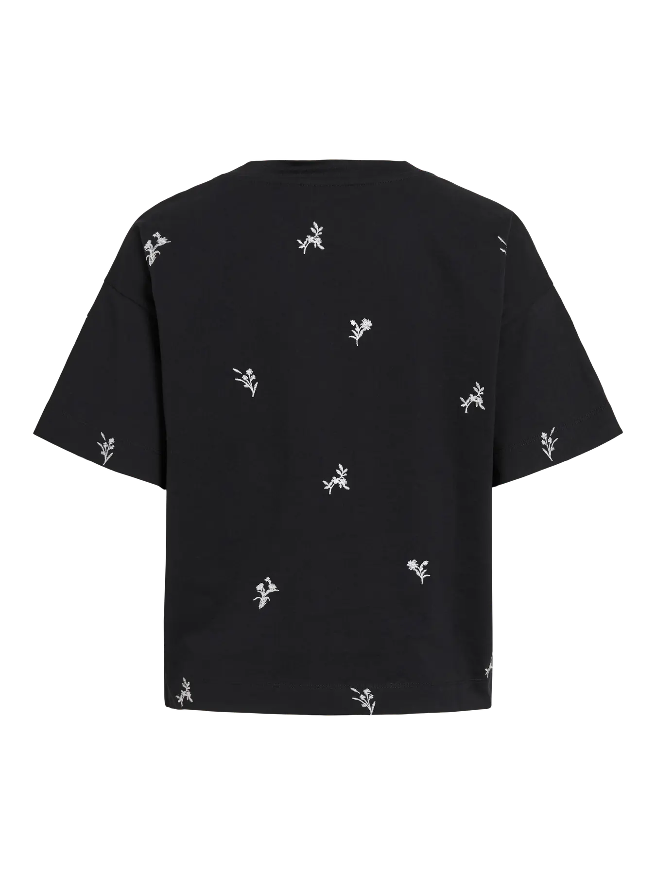 camiseta negra vila flores bordadas espalda cotton grey piedras blancas
