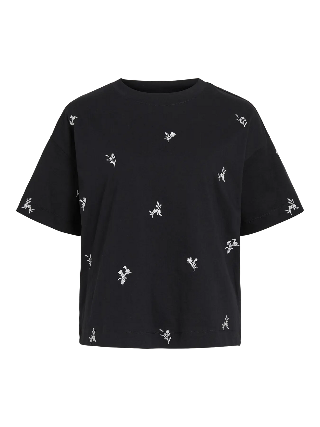 camiseta vila negra bordado floral algodón cotton grey asturias
