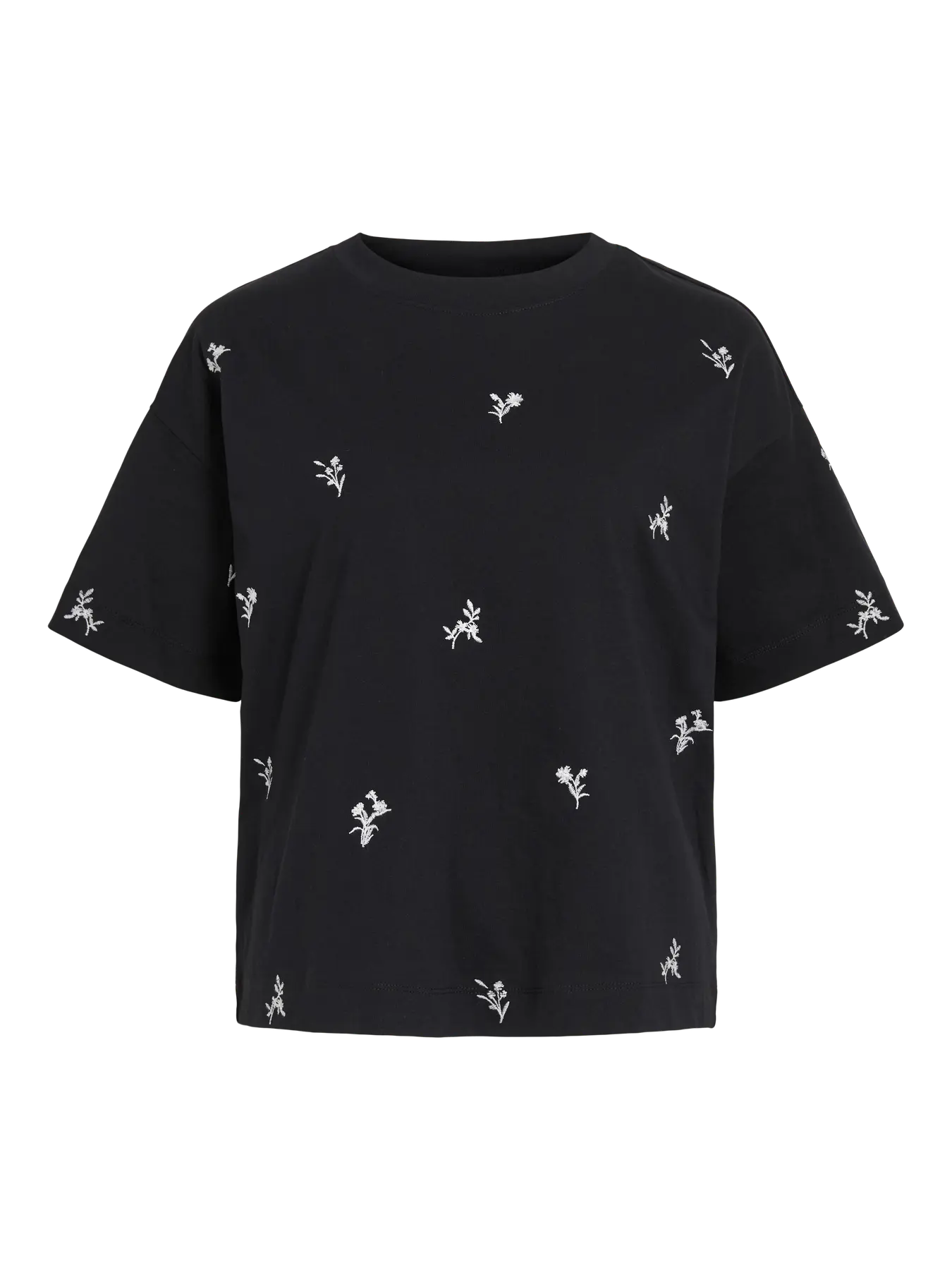 camiseta vila negra bordado floral algodón cotton grey asturias
