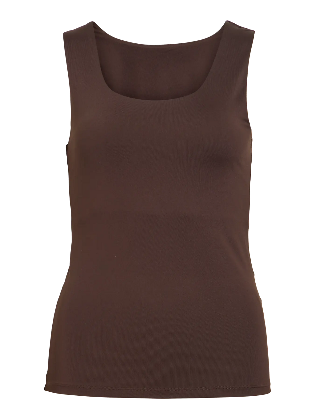 camiseta basica marron chocolate vila ajustada licra escote redondo y tirantes anchos vila 
