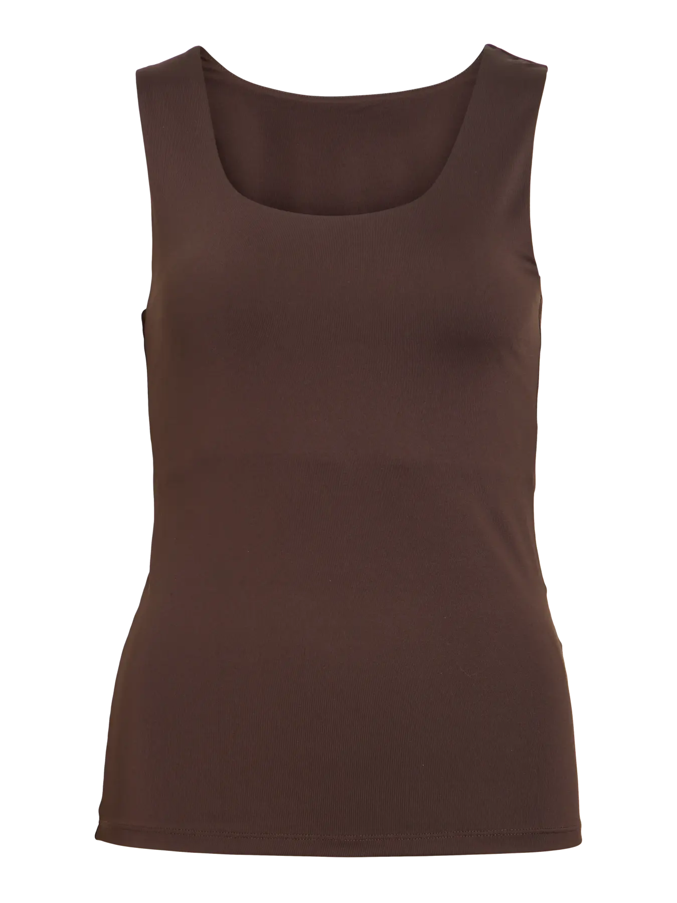 camiseta basica marron chocolate vila ajustada licra escote redondo y tirantes anchos vila 
