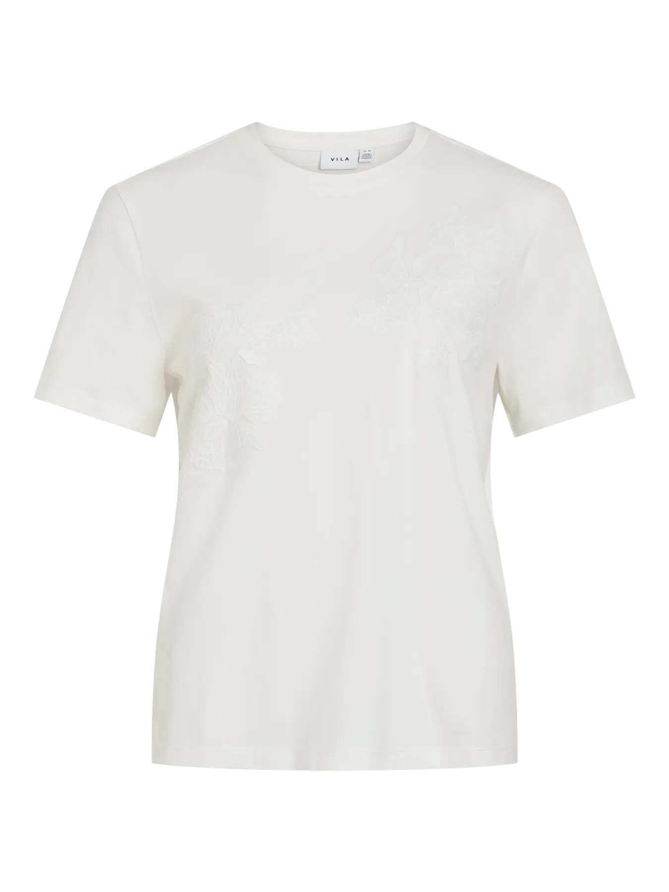 camiseta basica blanca con detalle de encaje en la vista frontal