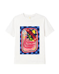 Camiseta Marée blanca con ilustración de sardinas. rosa y azul