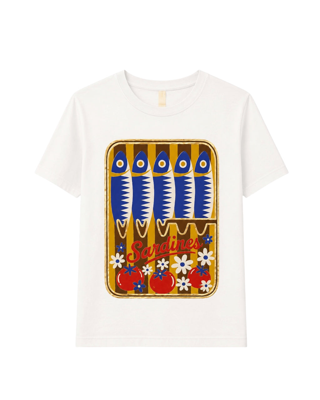 Camiseta Marée blanca con ilustración de sardinas. marron ocre
