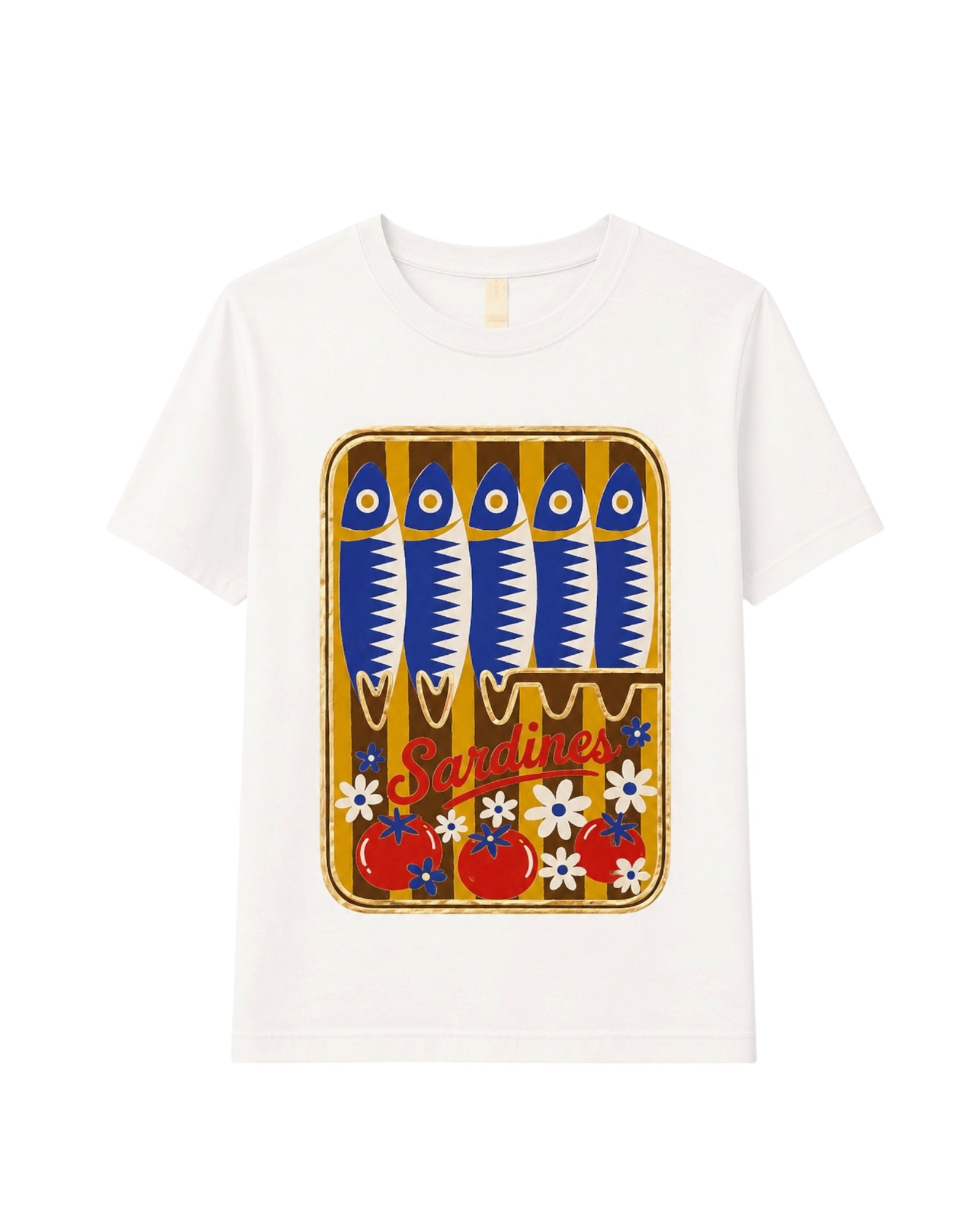 Camiseta Marée blanca con ilustración de sardinas. marron ocre
