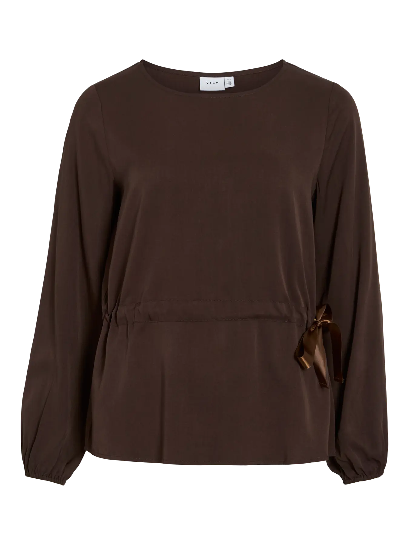 Blusa marrón ajustable en cintura con detalle lazo de vila