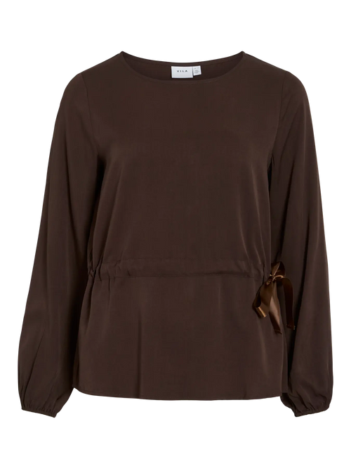 Blusa marrón ajustable en cintura con detalle lazo de vila