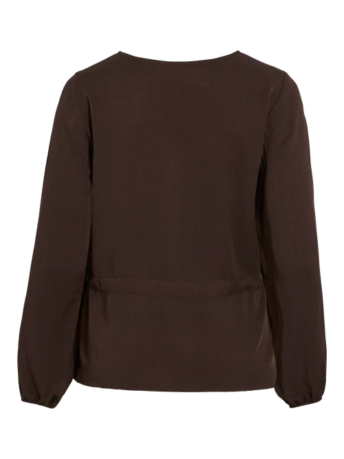 Blusa marrón ajustable en cintura con detalle lazo de vila nueva coleccion cotton grey