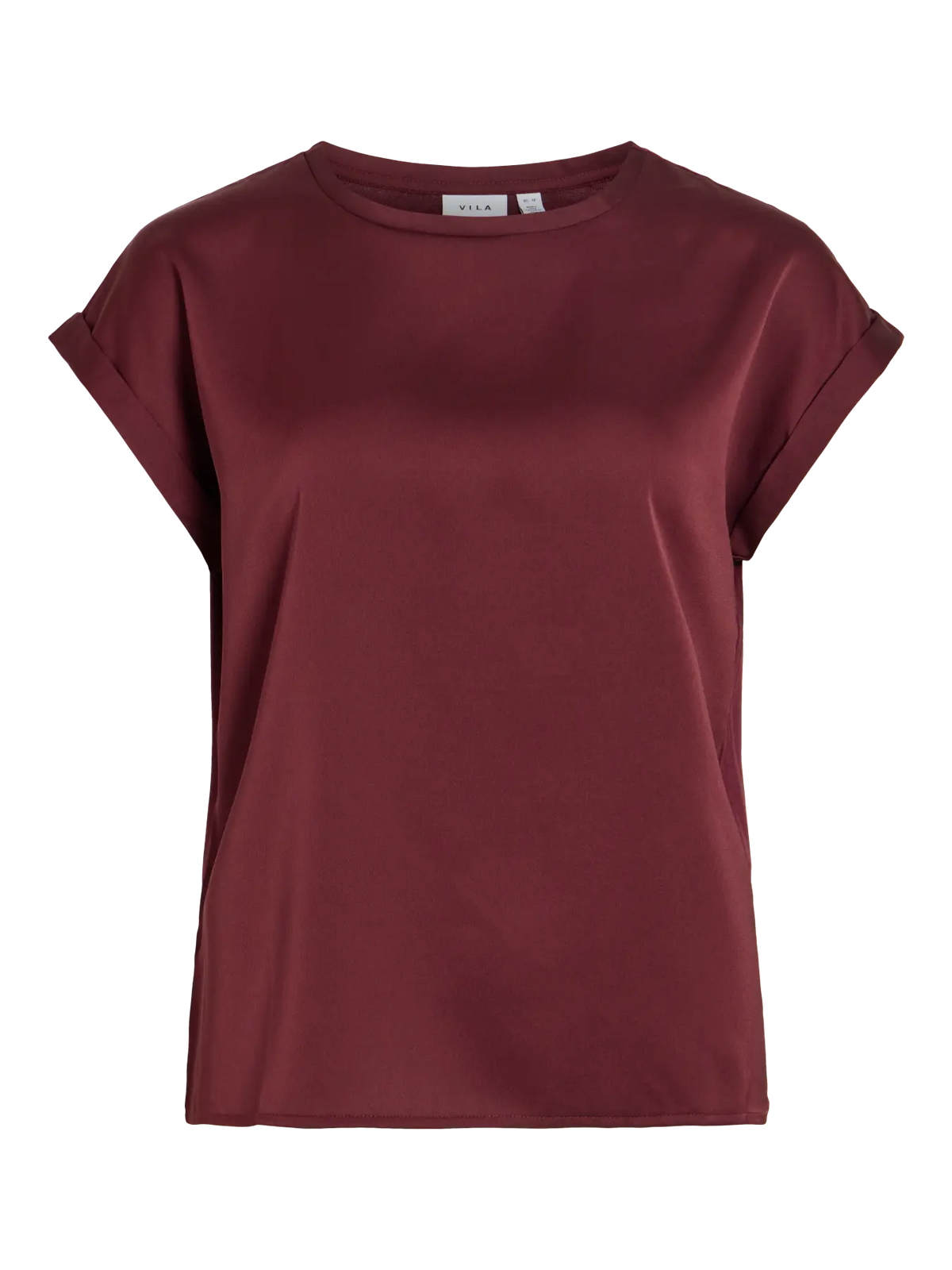 foto de producto Camiseta ViEllette VILA satinada granate de manga corta y corte fluido dobladillo en manga