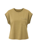 Camiseta Vera color kaki con bolsillo y tachuela manga caída