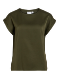 foto de producto modelo Camiseta ViEllette VILA satinada verde kaki de manga corta y corte fluido dobladillo en manga