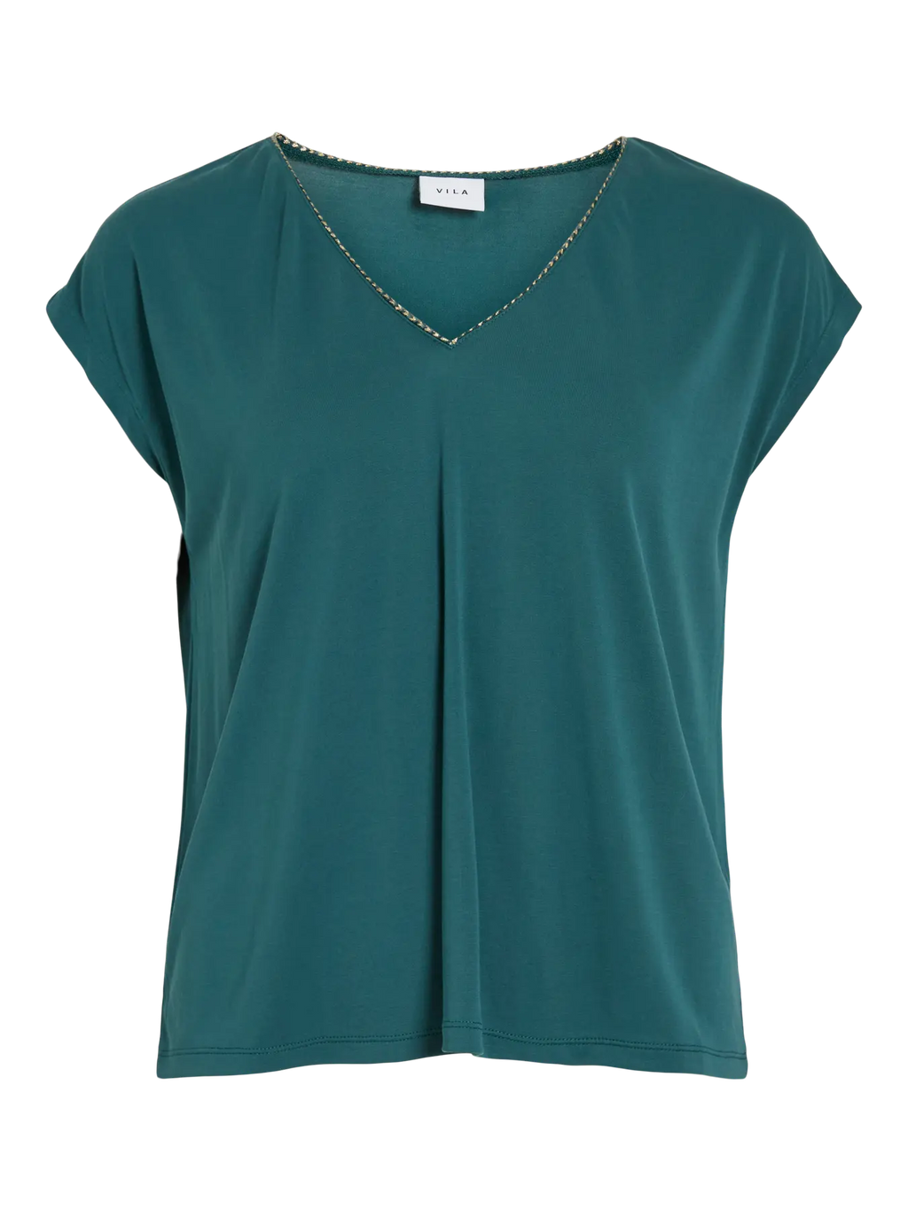 Camiseta verde esmeralda de modal Vila con escote pico
