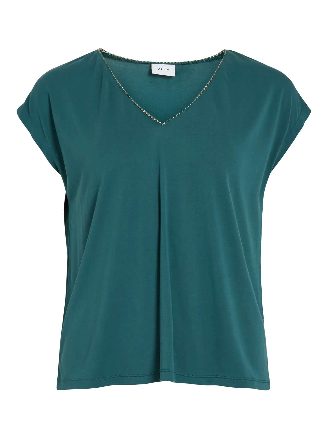 Camiseta verde esmeralda de modal Vila con escote pico