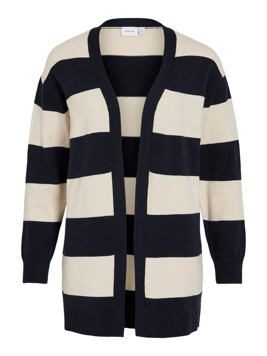 Chaqueta de punto estilo cárdigan raya beige y azul marino vila nueva coleccion en cotton grey