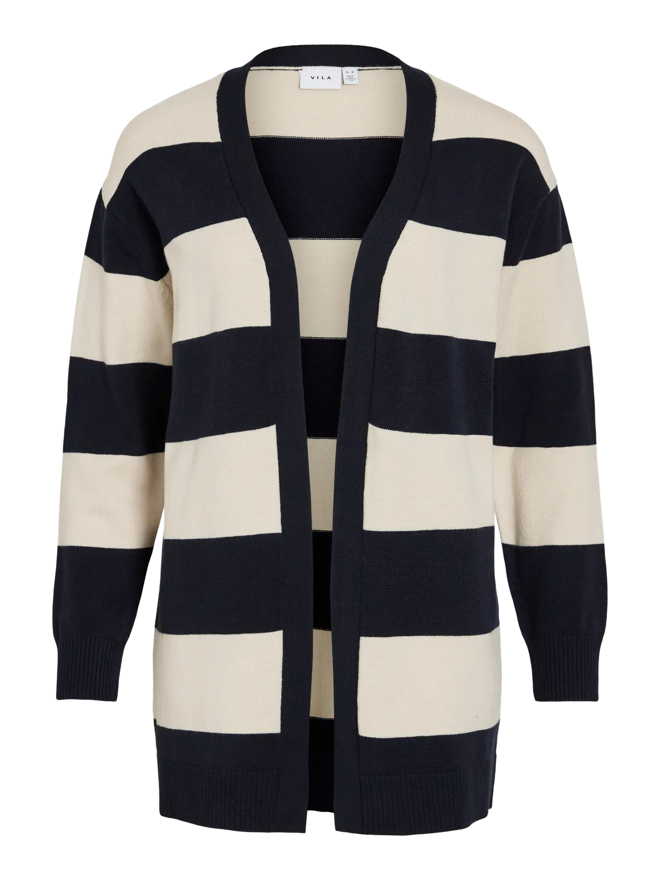 Chaqueta de punto estilo cárdigan raya beige y azul marino vila nueva coleccion en cotton grey