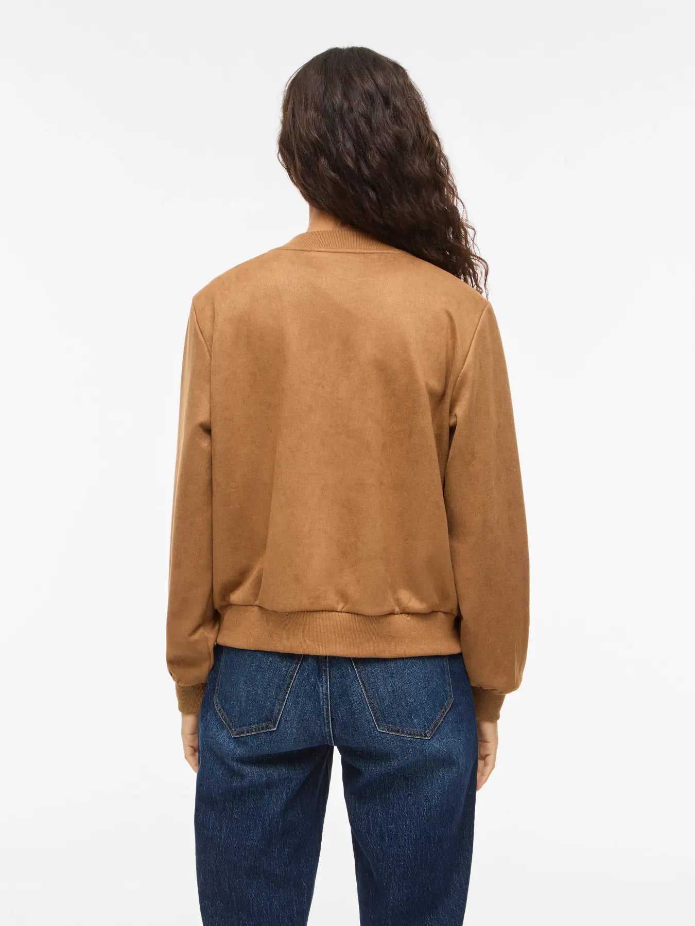 Bomber mujer color camel acabado ante y goma en cintura nueva colección