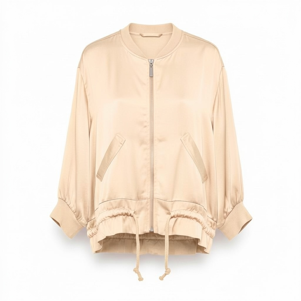 Chaqueta bomber de raso. beige