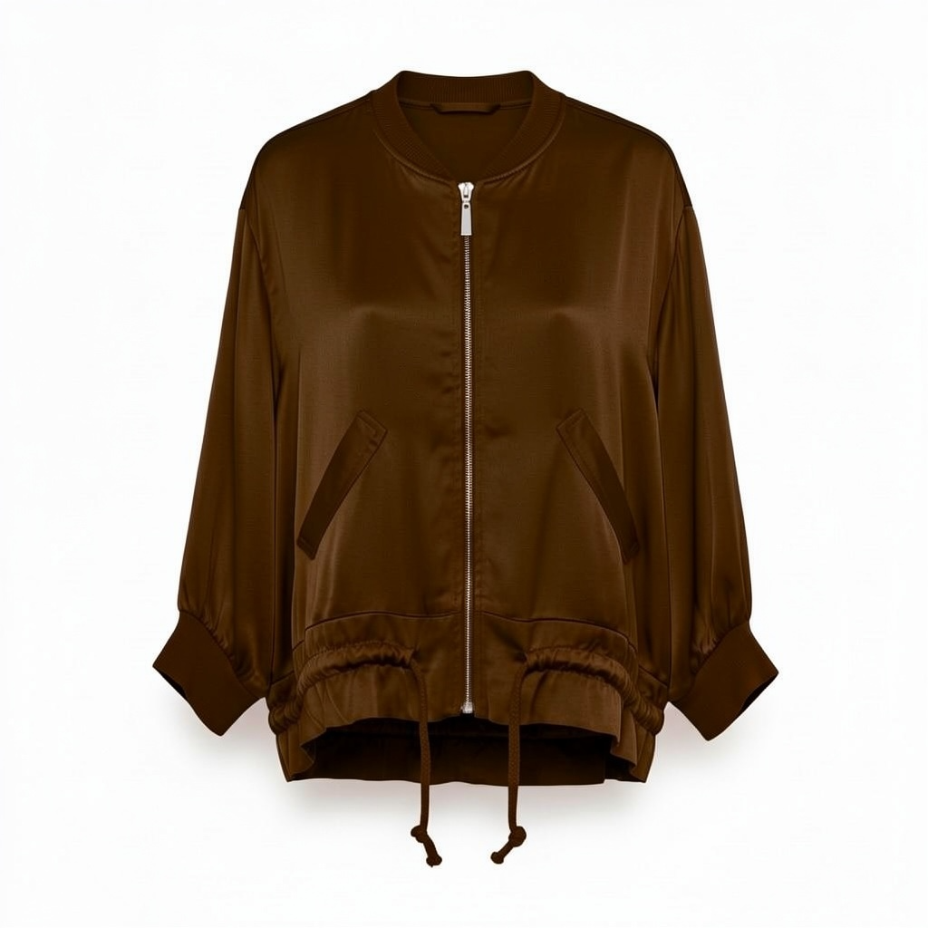 Bomber Siena de raso con cintura ajustable para mujer marron chocolate