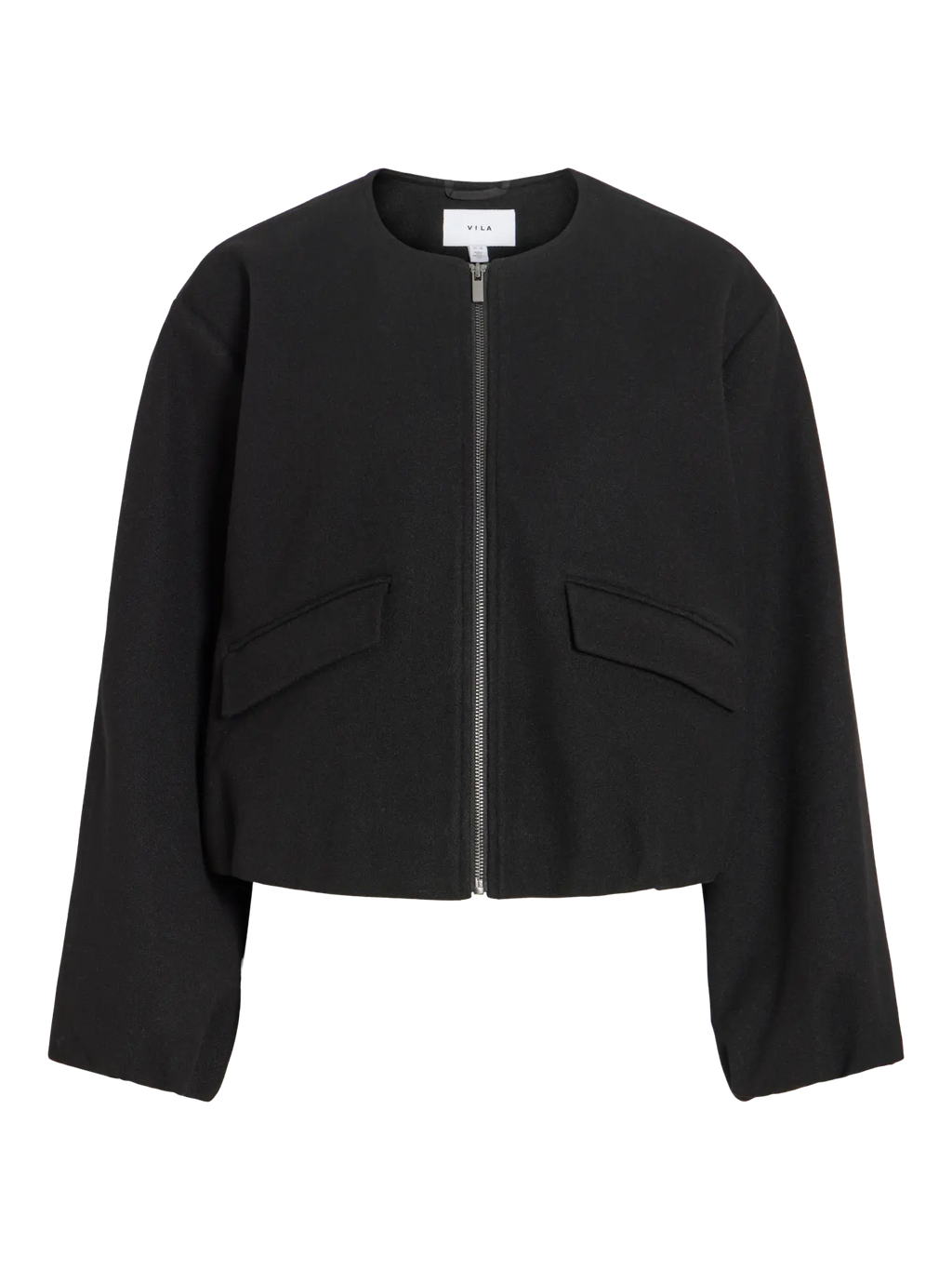 foto de producto chaqueta vila negra cremallera central y visillos tapete.