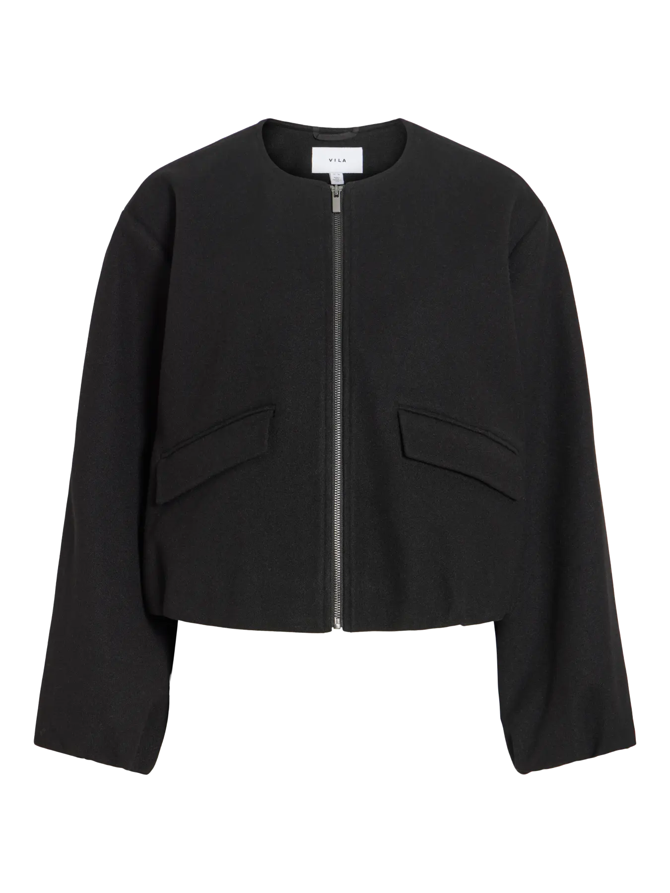 foto de producto chaqueta vila negra cremallera central y visillos tapete.