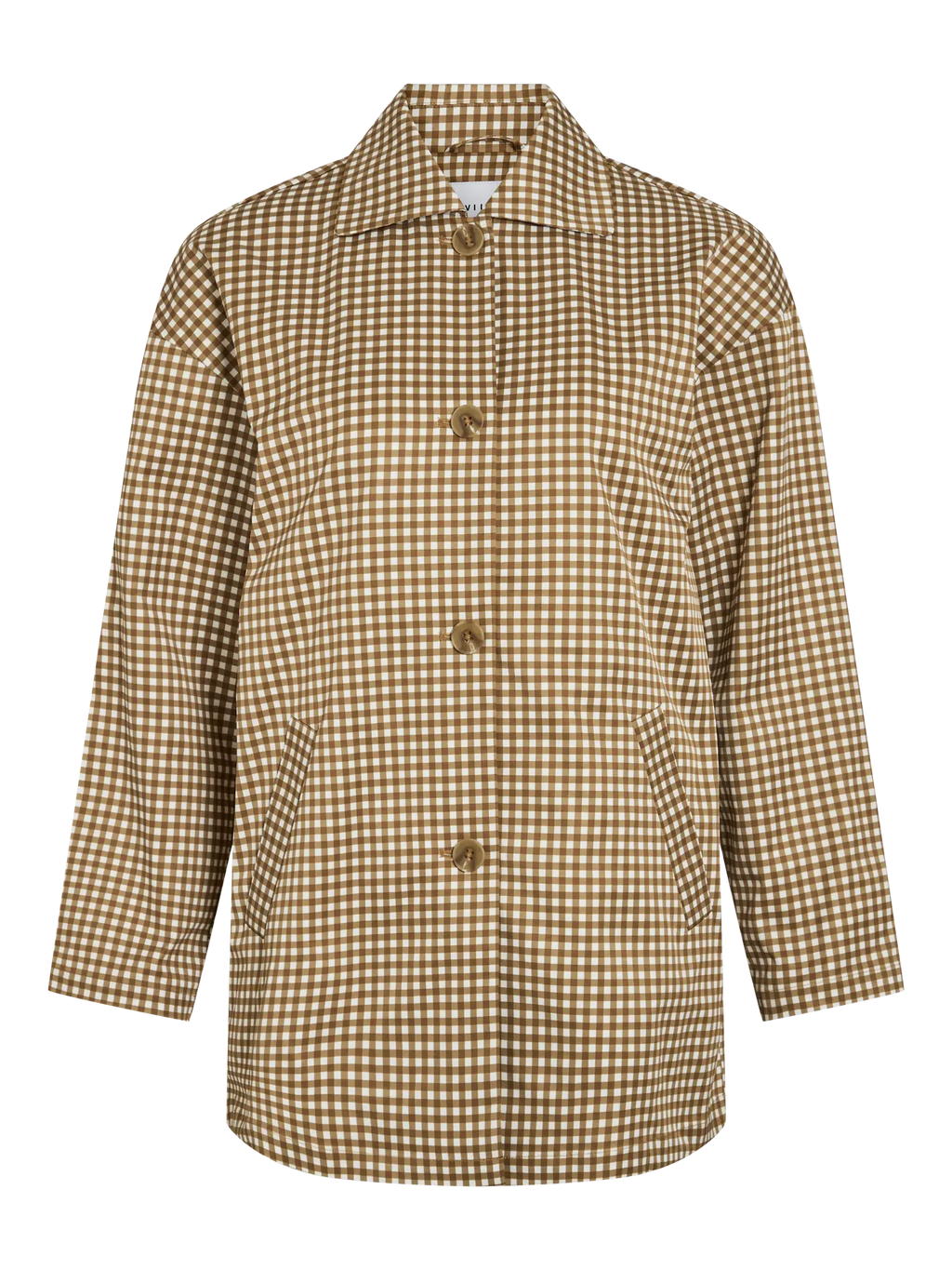 Chaqueta cuadros vichy marrón VILA vista frontal