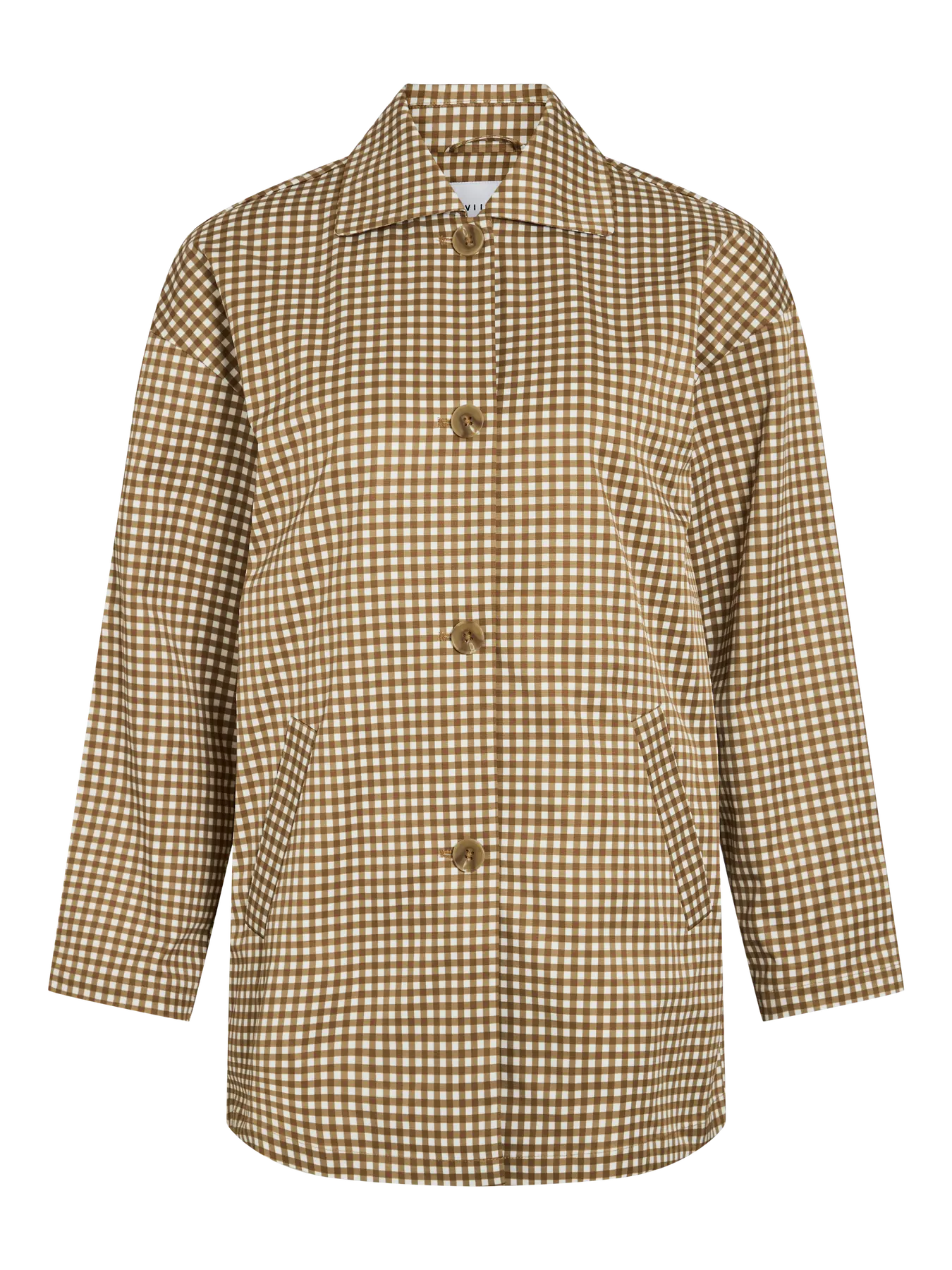 Chaqueta cuadros vichy marrón VILA vista frontal