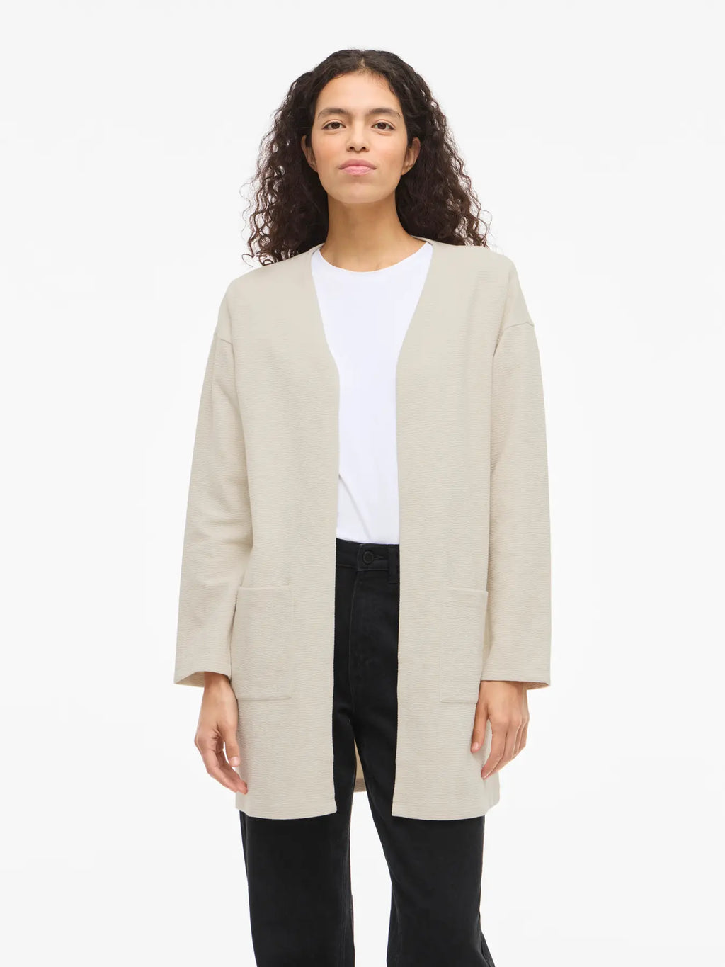 Cardigan sin botones con bolsillos delanteros vila beige