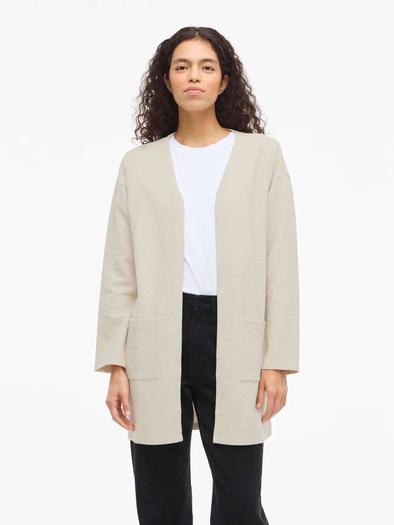 Cardigan sin botones con bolsillos delanteros vila beige