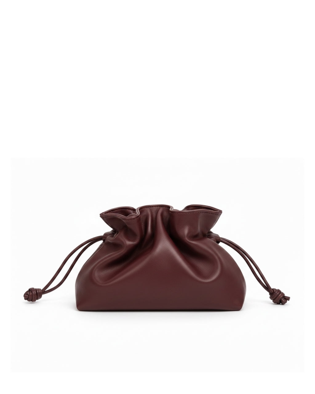 Bolso Aura de piel color granate con cierre fruncido y acabado liso.