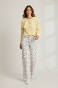 camisa amarilla pastel con volantes mujer nueva coleccion en cotton grey