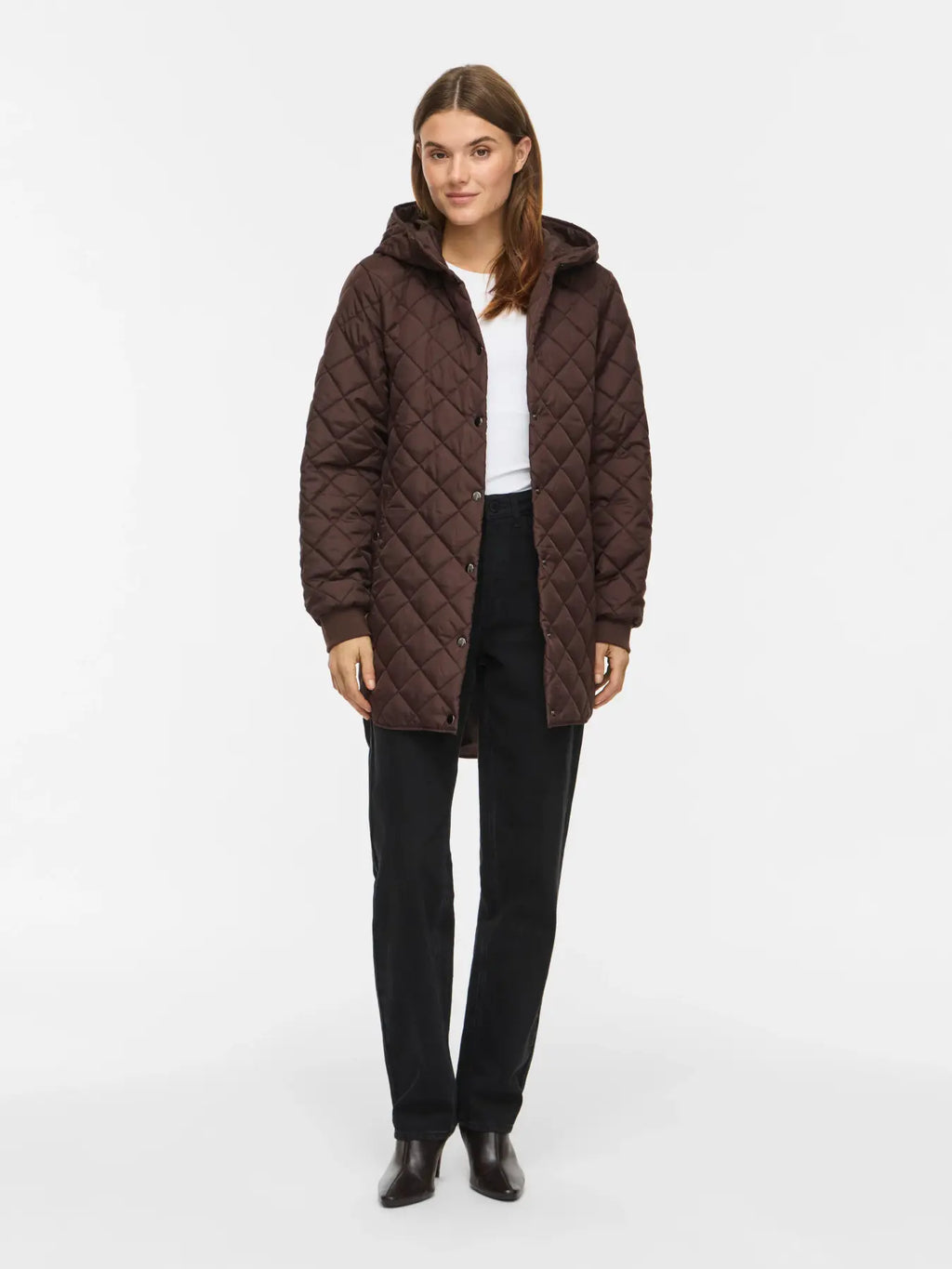 Plumas Greta marron acolchado largo con capucha para mujer