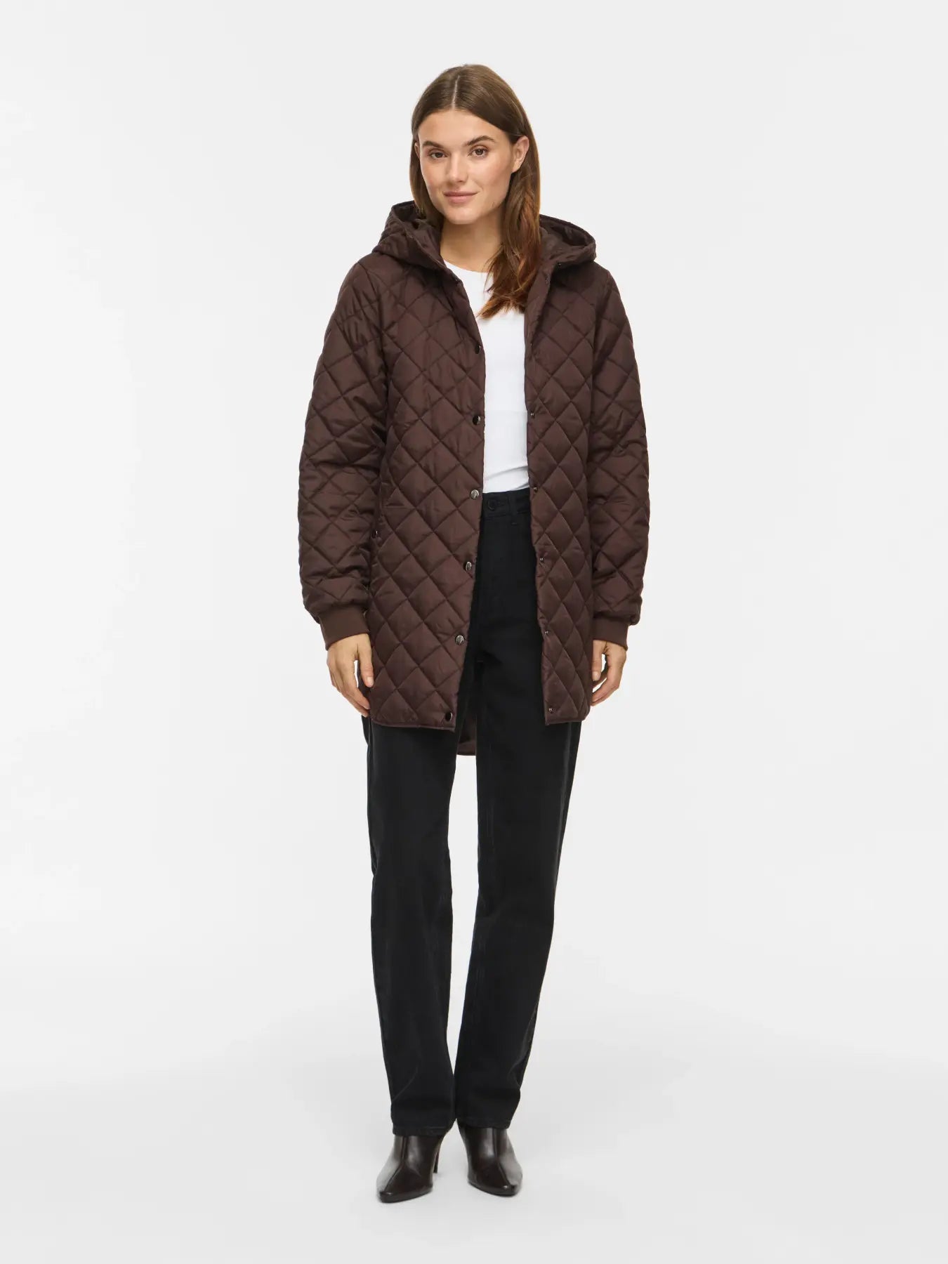 Plumas Greta marron acolchado largo con capucha para mujer