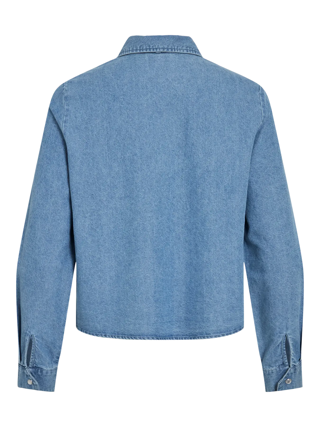 Detalle trasero y puños Camisa vaquera azul con lazo en el cuello Vila | Denim fluido mujer