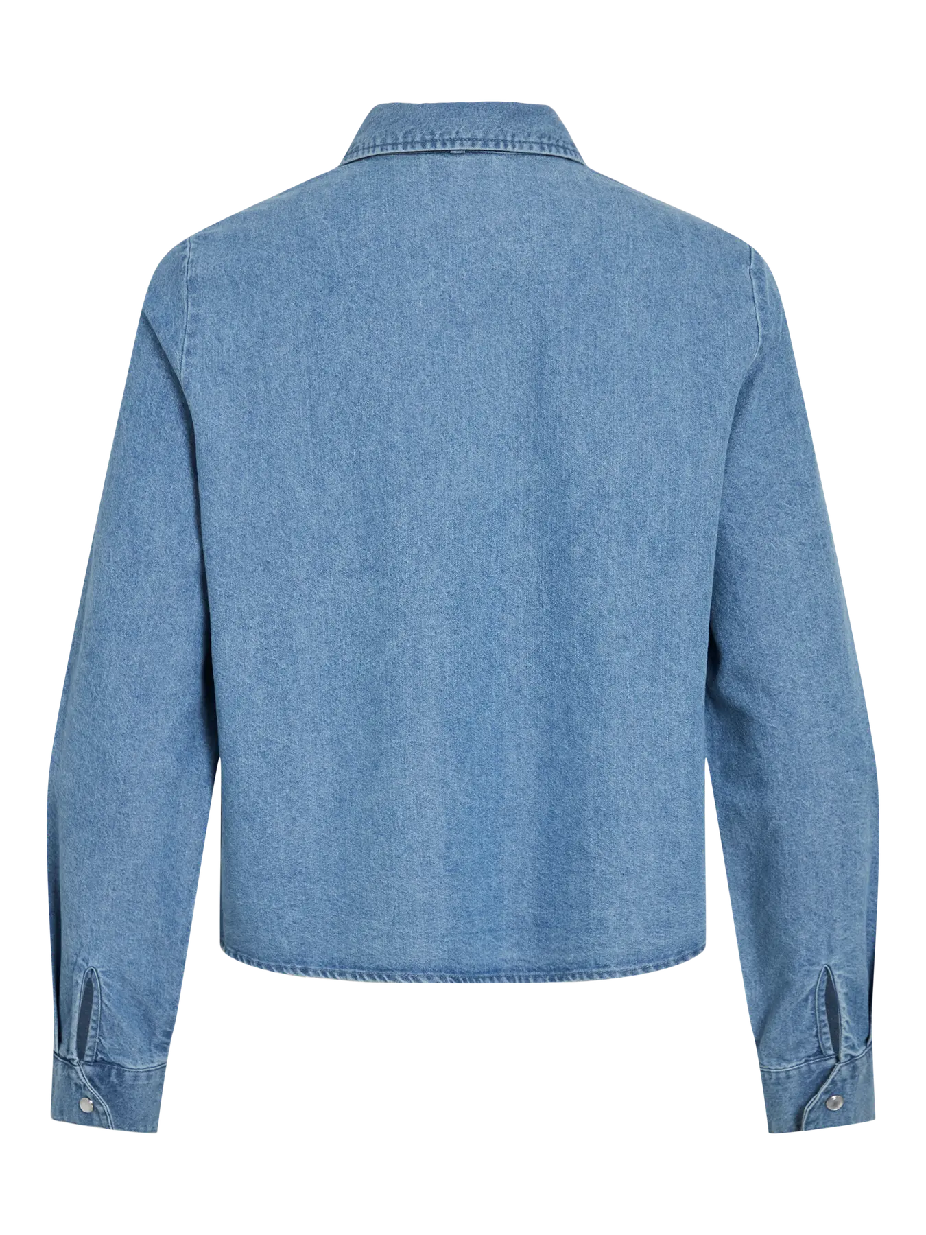 Detalle trasero y puños Camisa vaquera azul con lazo en el cuello Vila | Denim fluido mujer