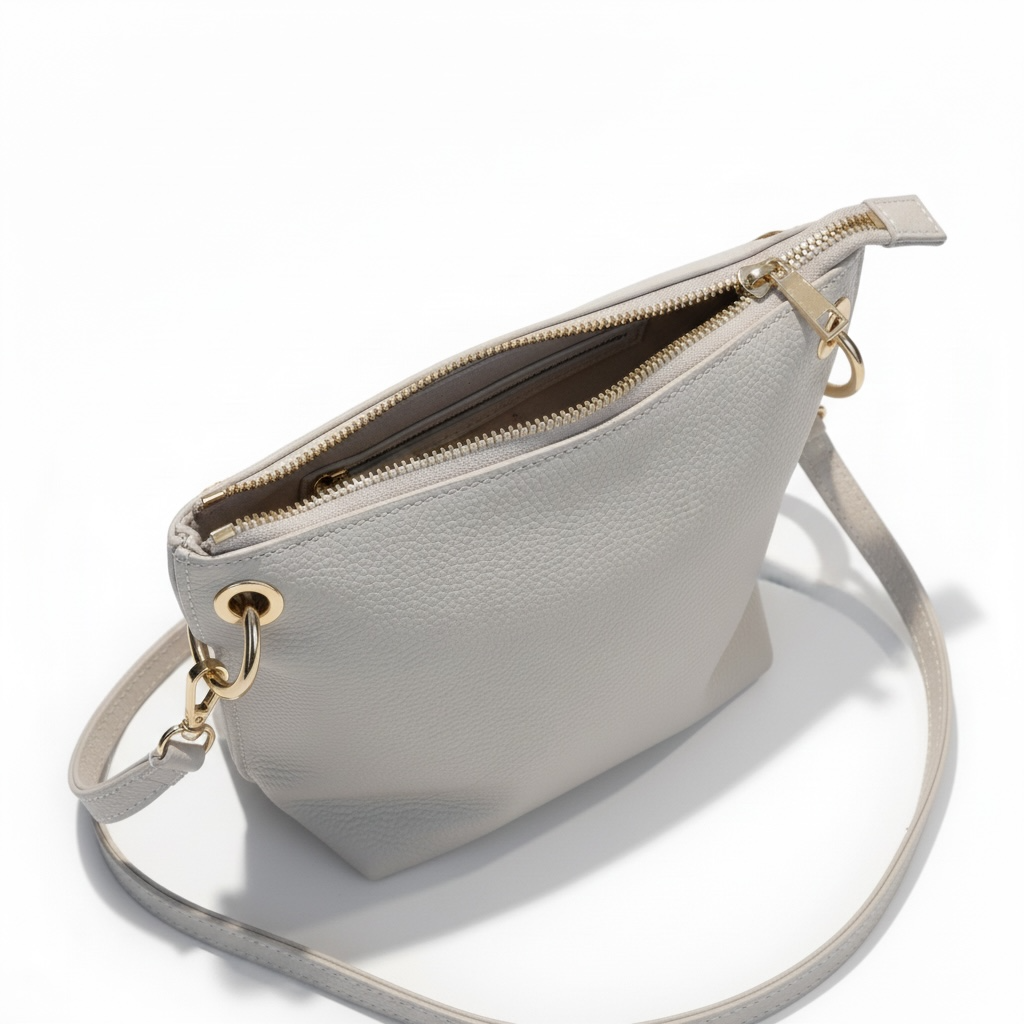 bolso pequeño piel natural cremallera superior beige