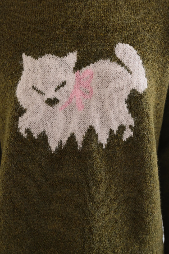 Detalle del estampado de gato en jacquard del Jersey Misha